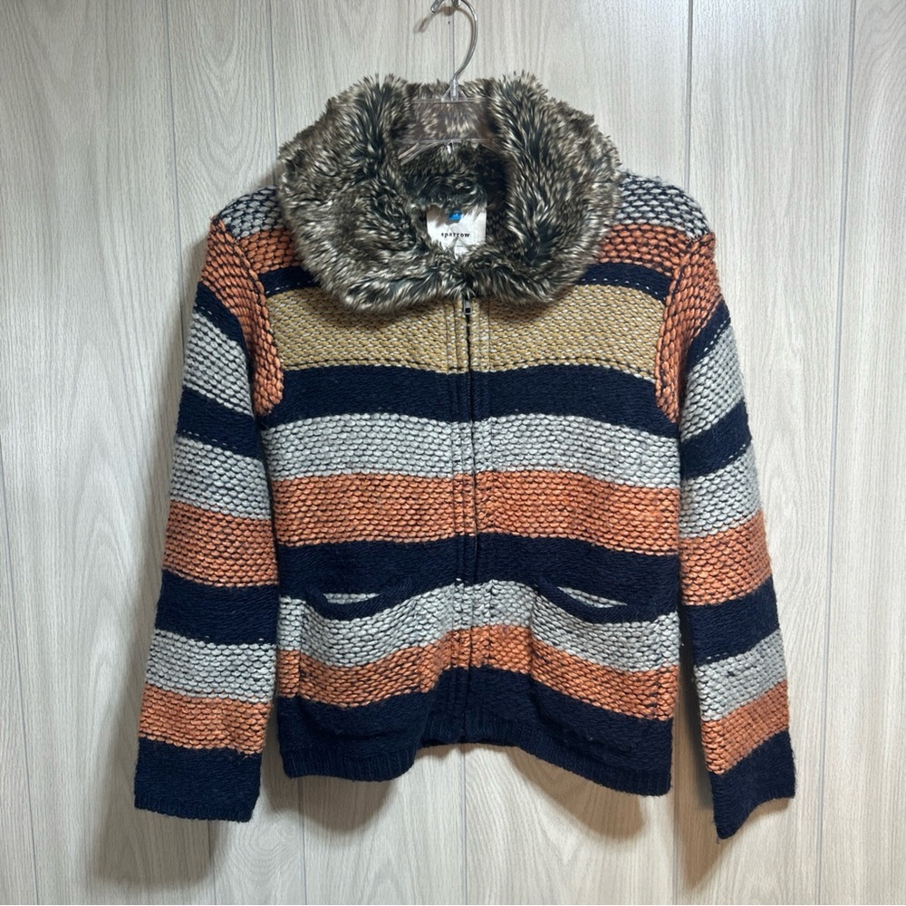 Sparrow Anthropologie Striped Color block sweater coat Zippered Size XS